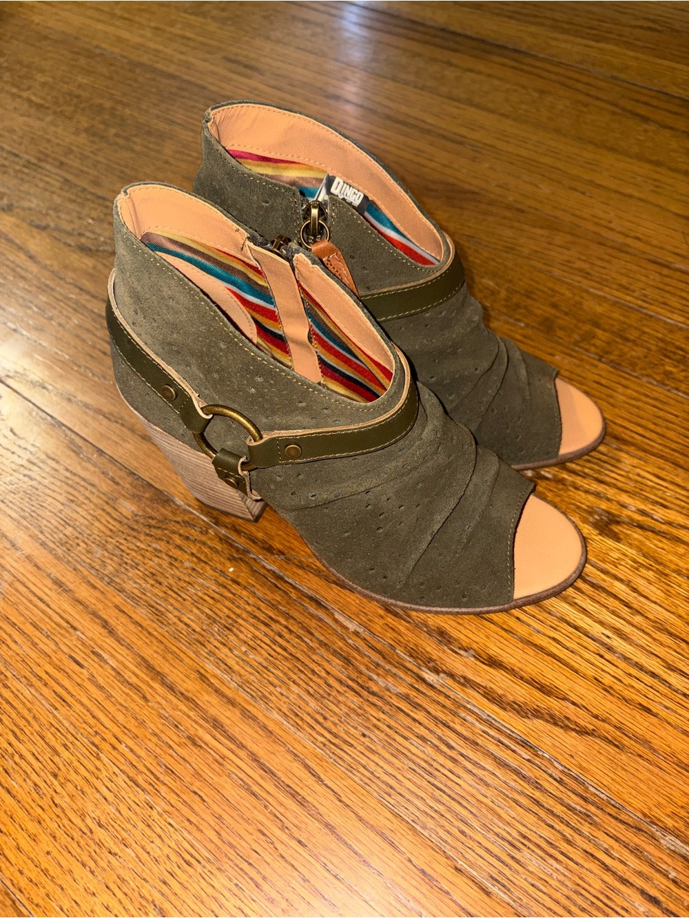 Dingo Women's Olive Suede Leather Heeled Open-Toe Zip Sandals